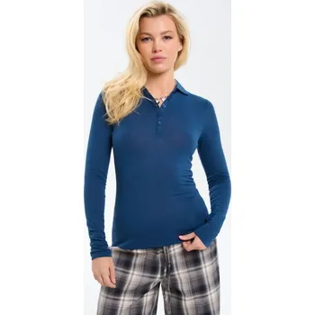 Dámské tričko Sinsay - Polokošile s&nbsp;dlouhými rukávy - indigo - 602EU-57X - 602EU-57X-XS