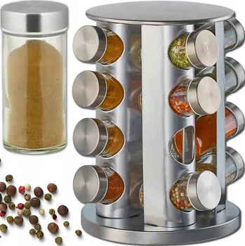 Dóza na potraviny SADA KOŘENEK STOJAN 16 KS NÁDOBA NA KOŘENÍ OTOČNÁ