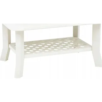 Konferenční stolek Bílý plastový konferenční stolek 90 x 60 x 46 cm s úložnou policí