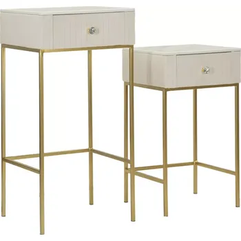 Konferenční stolek Sada 2 ks odkládacích stolků Wedding krémová/zlatá