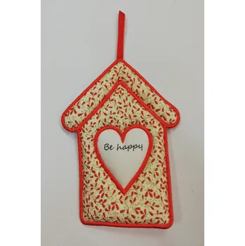 Látkový domeček plochý č.4 krémový s červeným okrajem - Be Happy
