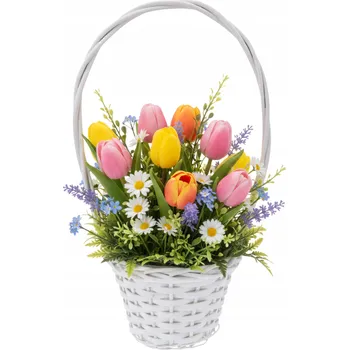 Bílý proutěný koš na květiny, dárkový, na růže, 45 cm