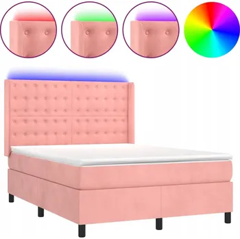 Postel Kontinentální postel 203x147x118/128 cm růžová s matrací a LED osvětlením