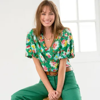 Dámská halenka Halenka s potiskem květin a balonovými rukávy květy zelená 52