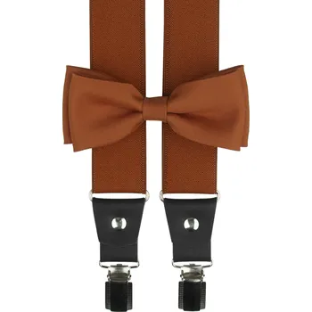 Motýlek Cihlový pánský set s květinovým vzorem – kšandy, motýlek a kapesníček