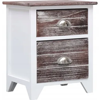 Noční stolek Dřevěný noční stolek se 2 zásuvkami, hnědá/bílá, 38 x 28 x 45 cm