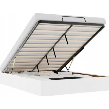 Postel Rám postele s úložným prostorem (otoman) 203x140x23,5 cm, bílá umělá kůže, zvedací mechanismus