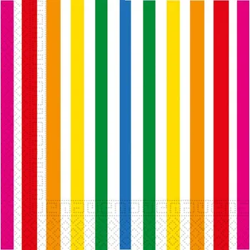 Papírový ubrousek PAPÍROVÉ UBROUSKY BAREVNÉ PROUŽKY 33 X 33 CM 20 KS DUHOVÁ DUHA PROUŽEK