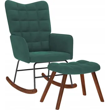 Křeslo Tmavě zelené houpací křeslo s podnožkou, sametové, rozměry 61x78x98 cm