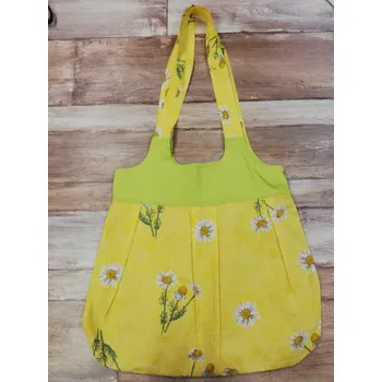 Letní látková kabela s podšívkou - žlutolimetková s heřmánkem