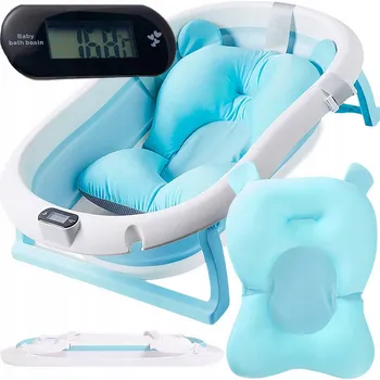 Kojenecká hygiena Skládací silikonová vanička s teploměrem a polštářkem 21x49x79 cm