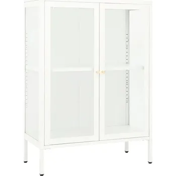 Komoda Bílá ocelová skříňka s prosklenými dvířky 75 x 35 x 105 cm
