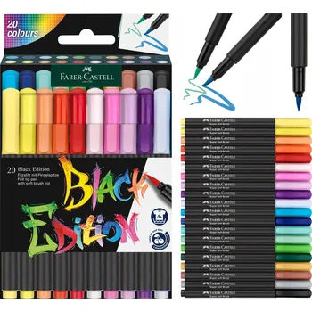 Černé štětcové Fixy , sada 20 barev Faber-Castell
