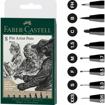 FABER-CASTELL Umělecké Fixy Artist Pen Pitt, sada 8 kusů, ČERNÁ