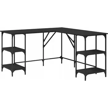 Psací stůl Počítačový stůl ve ve tvaru písmene L s policemi, černý, 139x139x75 cm