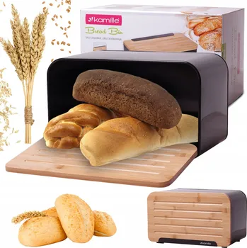 chlebník Chlebník s prkénkem Kamille béžový, bílý ocel