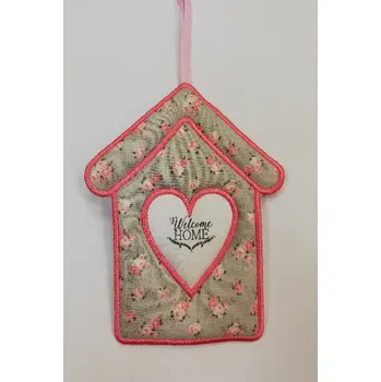 Látkový domeček plochý č.3 šedý s růžovým okrajem - Welcome Home