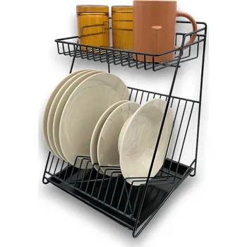 Organizace kuchyně ALTOM Odkapávač na nádobí dvoupatrový, až 14 talířů, černý kov