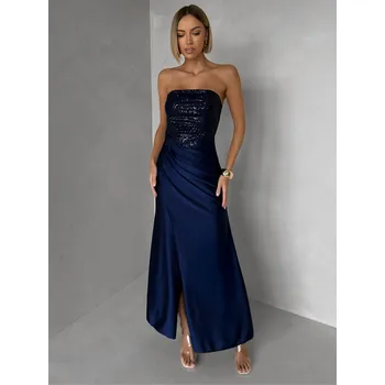 Dámské šaty Tmavě modré třpytivé korzetové společenské šaty AVENZA s rozparkem Velikost: ONESIZE