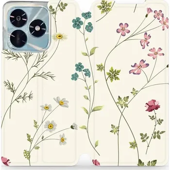 Pouzdro na mobilní telefon Flipové pouzdro Mobiwear - Honor X5c Plus - MD03S Tenké rostlinky s květy (Knížkové flip pouzdro, obal, kryt na mobil Honor X5c Plus - MD03S Tenké rostlinky s květy, materiál Umělá kůže + TPU - ochrana 360°, stojánek, silikonová vanička, magnetické zavírá