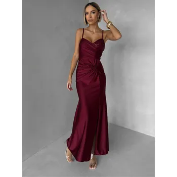 Dámské šaty Vínové společenské dlouhé šaty ALVEA Velikost: ONESIZE