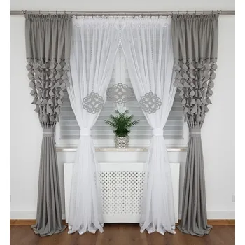 Uchycení záclony a závěsu Fliying Sada závěsů se záclonami LILA 400x250 cm, světle šedý