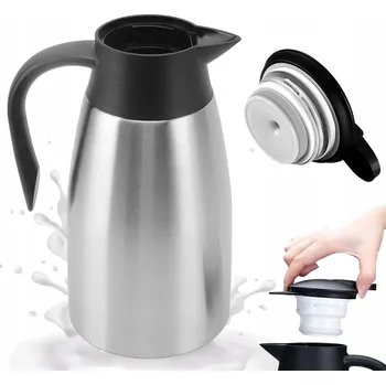 Termoska TERMOS KONVICE 2L SE S VÍČKEM NA KÁVA A ČAJ, OCELOVÁ KONVICE NA KÁVU, STŘÍBRNÁ