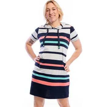 Dámské šaty Benter Pruhované šaty CASEY [16593] Barva: Korálově růžová a tyrkysová, Velikost: 2XL