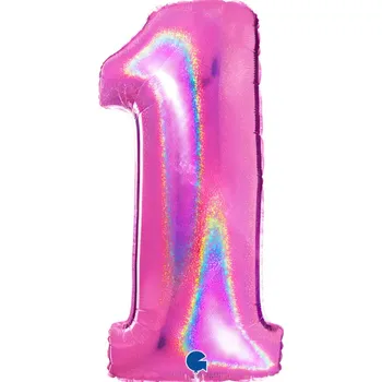 Grabo Fóliový balónek 102 cm číslice 1 - barevné varianty Barva: Holografická fuchsiová