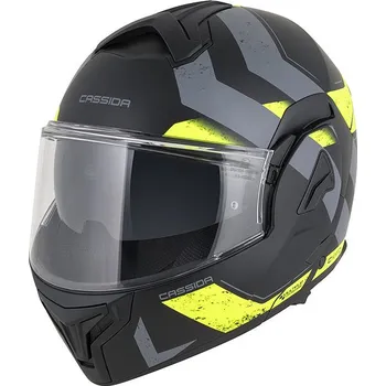 Helma na motorku CASSIDA přilba MultiFlip Korp 2026, černá matná/žlutá fluo/šedá, vel. S