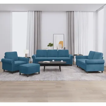 Sedací souprava vidaXL 4dílná sedací souprava s poduškami samet [3202185] Barva: Modrá