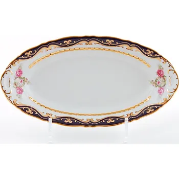 Mísa oválná 39, český porcelán, kobalt, růže, Leander