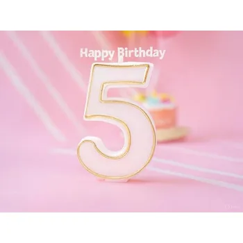 Dortová svíčka Bílo-zlatá dortová svíčka ve tvaru číslice – Pět