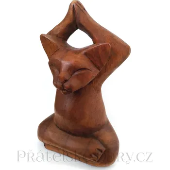 Kočka soška Jóga Dřevo 12 cm