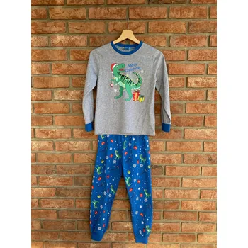 Dívčí pyžamo Kugo Klučičí Vánoční pyžámko DINO Barva: Šedý vršek s modrými kalhoty, Velikost: 110