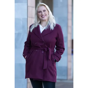 Dámský kabát Italy fashion Elegantní zimní kabát REBEKA [81854] Barva: Vínová, Velikost: M/L