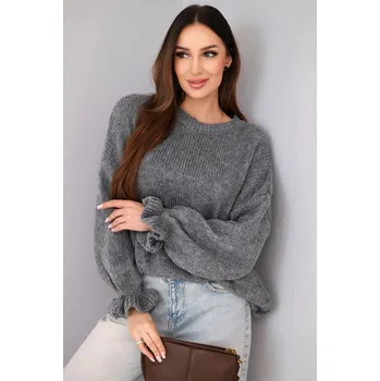 Dámský svetr Dámský svetr s přídavkem mohéru a vlny volného střihu šedý UNI
