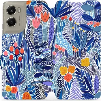 Pouzdro na mobilní telefon Flipové pouzdro Mobiwear - Motorola Moto G06 Power - MP03P Modrá květena (Knížkové flip pouzdro, obal, kryt na mobil Motorola Moto G06 Power - MP03P Modrá květena, materiál Umělá kůže + TPU - ochrana 360°, stojánek, silikonová vanička, magnetické zavírání