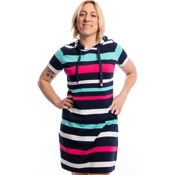 Dámské šaty Benter Pruhované šaty CASEY DARK [16595] Barva: Tyrkysová a fuchsiová, Velikost: L