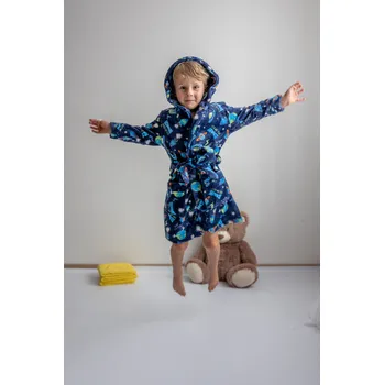 Dětská móda WOLF klučičí župan VESMÍR [Z2392] Barva: Tmavě modrá, Velikost: 122/128