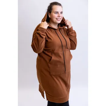 Dámské šaty Italy fashion Dlouhé mikinošaty ANET Barva: Hnědá, Velikost: UNI: L-3XL