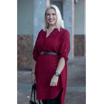 Dámská košile Italy fashion Dlouhá třpytivá košile STACY Barva: Vínová, Velikost: UNI: L-3XL