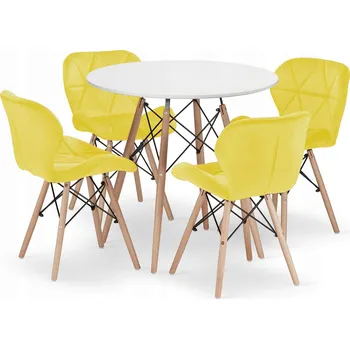 Jídelní set Sada kulatý stůl TODI 80 bílý + 4 židle LAGO žluté