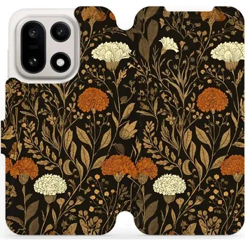 Pouzdro na mobilní telefon Flipové pouzdro Mobiwear - OnePlus 15 - V174S Béžová a oranžová kvítka (Knížkové flip pouzdro, obal, kryt na mobil OnePlus 15 - V174S Béžová a oranžová kvítka, materiál Umělá kůže + TPU - ochrana 360°, stojánek, silikonová vanička, magnetické zavírání)