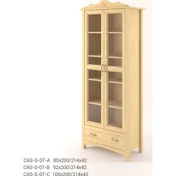 Knihovna Stylová dvoudveřová Vitrína se zásuvkou CASTELLO S07 - Borovice