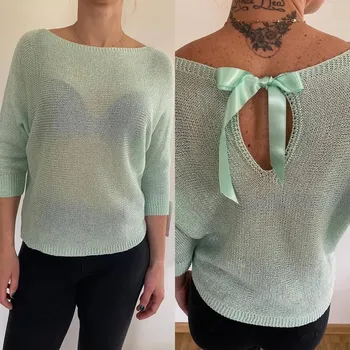 Dámský svetr Italy fashion Svetřík s výstřihem na zádech Barva: Tmavě modrá, Velikost: UNI