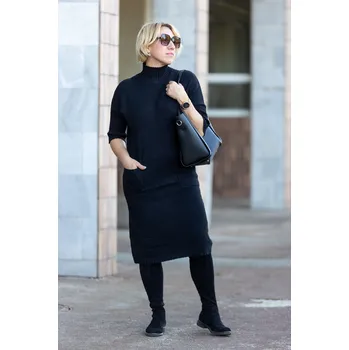 Dámské šaty Italy fashion Svetrové šaty FERGIE Barva: Černá, Velikost: UNI: M-XL