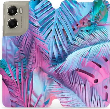 Pouzdro na mobilní telefon Flipové pouzdro Mobiwear - Motorola Moto G06 Power - MG10S Fialové a modré listy (Knížkové flip pouzdro, obal, kryt na mobil Motorola Moto G06 Power - MG10S Fialové a modré listy, materiál Umělá kůže + TPU - ochrana 360°, stojánek, silikonová vanička,)