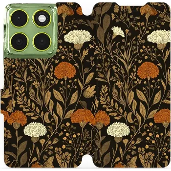 Pouzdro na mobilní telefon Flipové pouzdro Mobiwear - Motorola Edge 70 - V174S Béžová a oranžová kvítka (Knížkové flip pouzdro, obal, kryt na mobil Motorola Edge 70 - V174S Béžová a oranžová kvítka, materiál Umělá kůže + TPU - ochrana 360°, stojánek, silikonová vanička, magnetické)