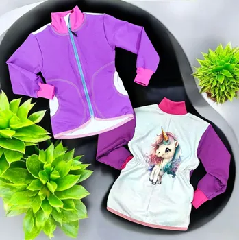 Dívčí oblečení Dětská mikina na zip 86 92 Velikost: 86/92 jednorožec fialová (užší verze) Dětská mikina na zip